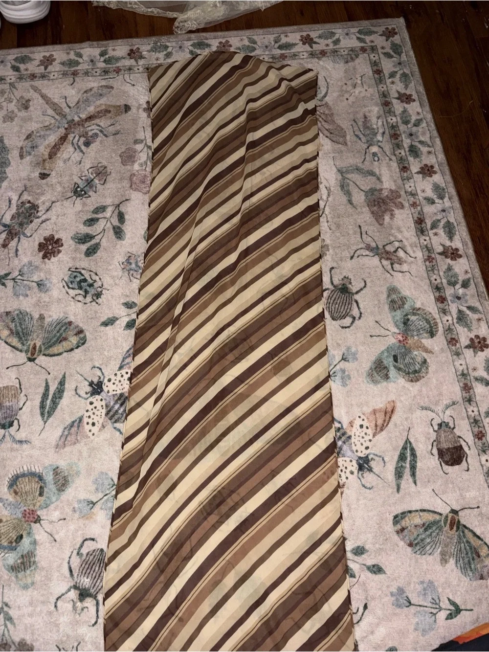 VTG 70s Striped 100% Silk Chiffon Oblong Neck Scarf Brown Cream